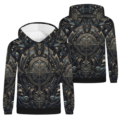 Unisex Chronicles of the Ether Cotton Terry Hoodie by Loud and Lethal with intricate dark fantasy design