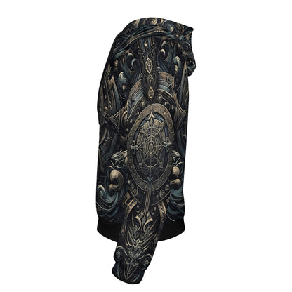 Side view of Loud and Lethal Chronicles of the Ether Cotton Terry Hoodie with dark detailed artistic design