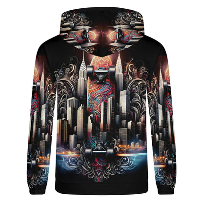 Loud and Lethal City Skate poly French terry hoodie with vibrant urban skate and cityscape graphic design