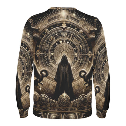 Starborn Ascendant Poly French Terry Sweatshirt unisex black gold occult mandala with cloaked figure