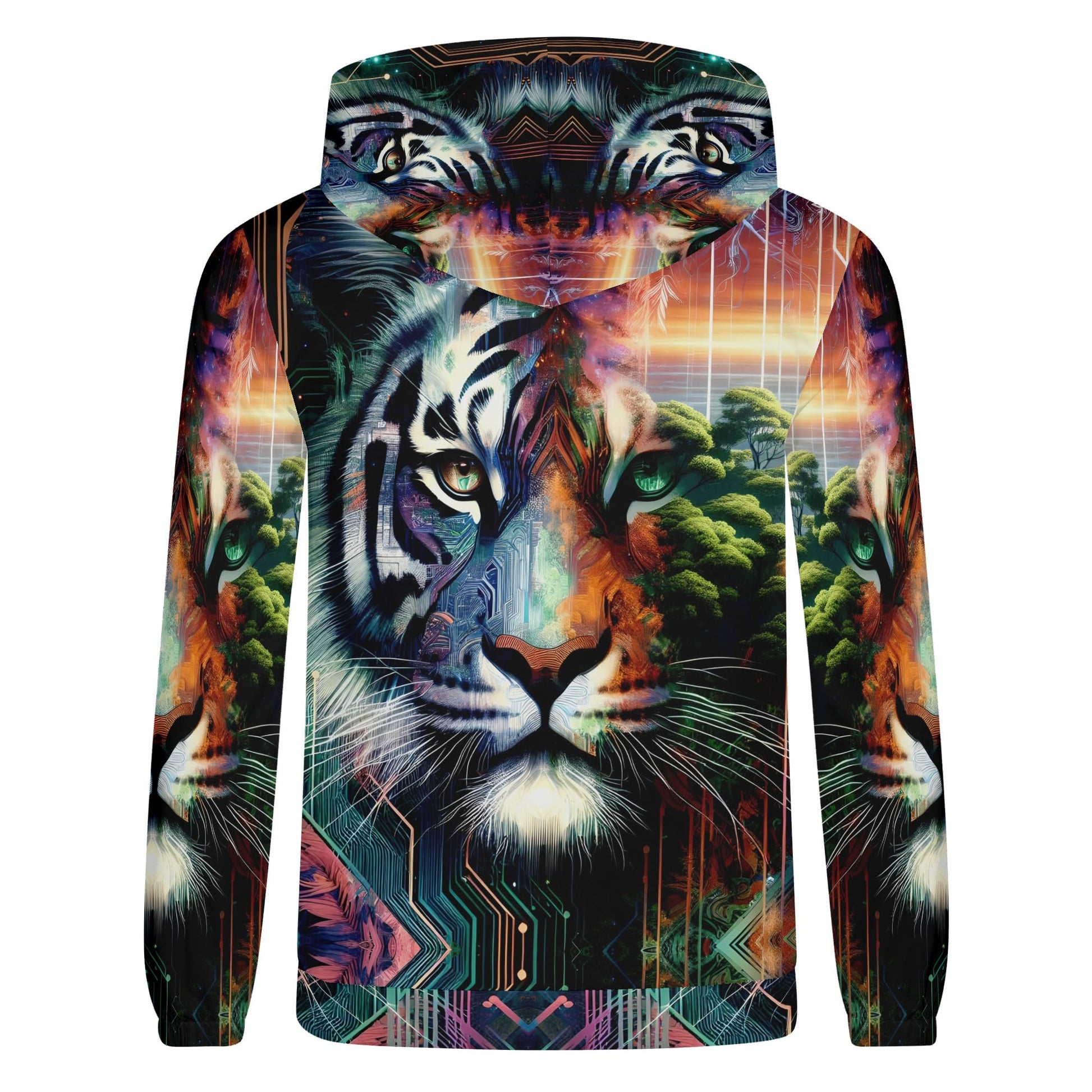 Loud and Lethal unisex cybernetic jungle poly french terry hoodie with vibrant tiger and jungle design