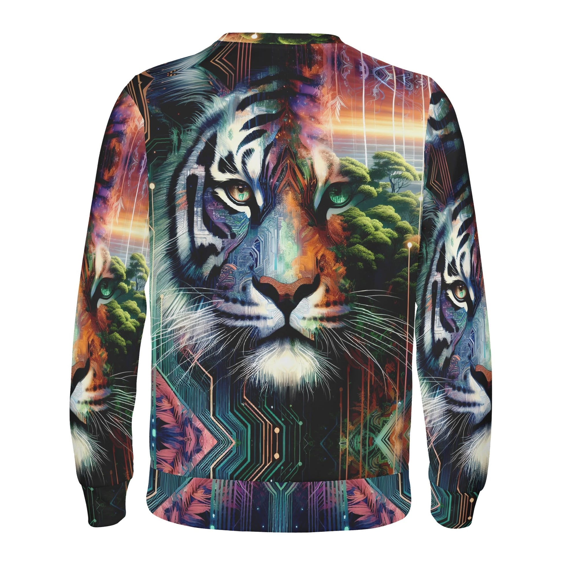 Unisex Cybernetic Jungle Poly French Terry Sweatshirt by Loud and Lethal featuring vibrant tiger and jungle design