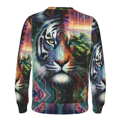 Unisex Cybernetic Jungle Poly French Terry Sweatshirt by Loud and Lethal featuring vibrant tiger and jungle design