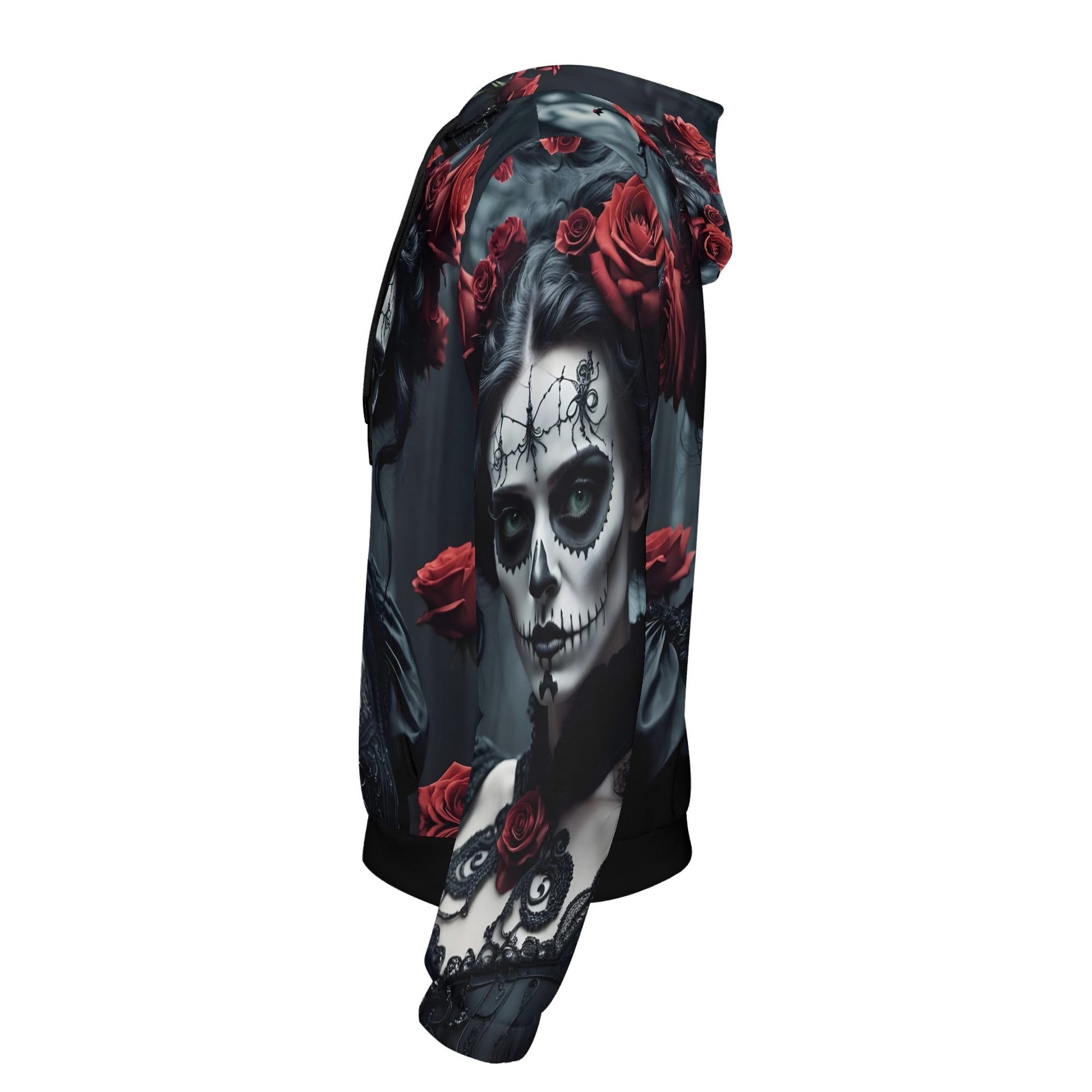 Dark Rose Enigma Poly French Terry hoodie with skull face and red rose graphic by Loud and Lethal