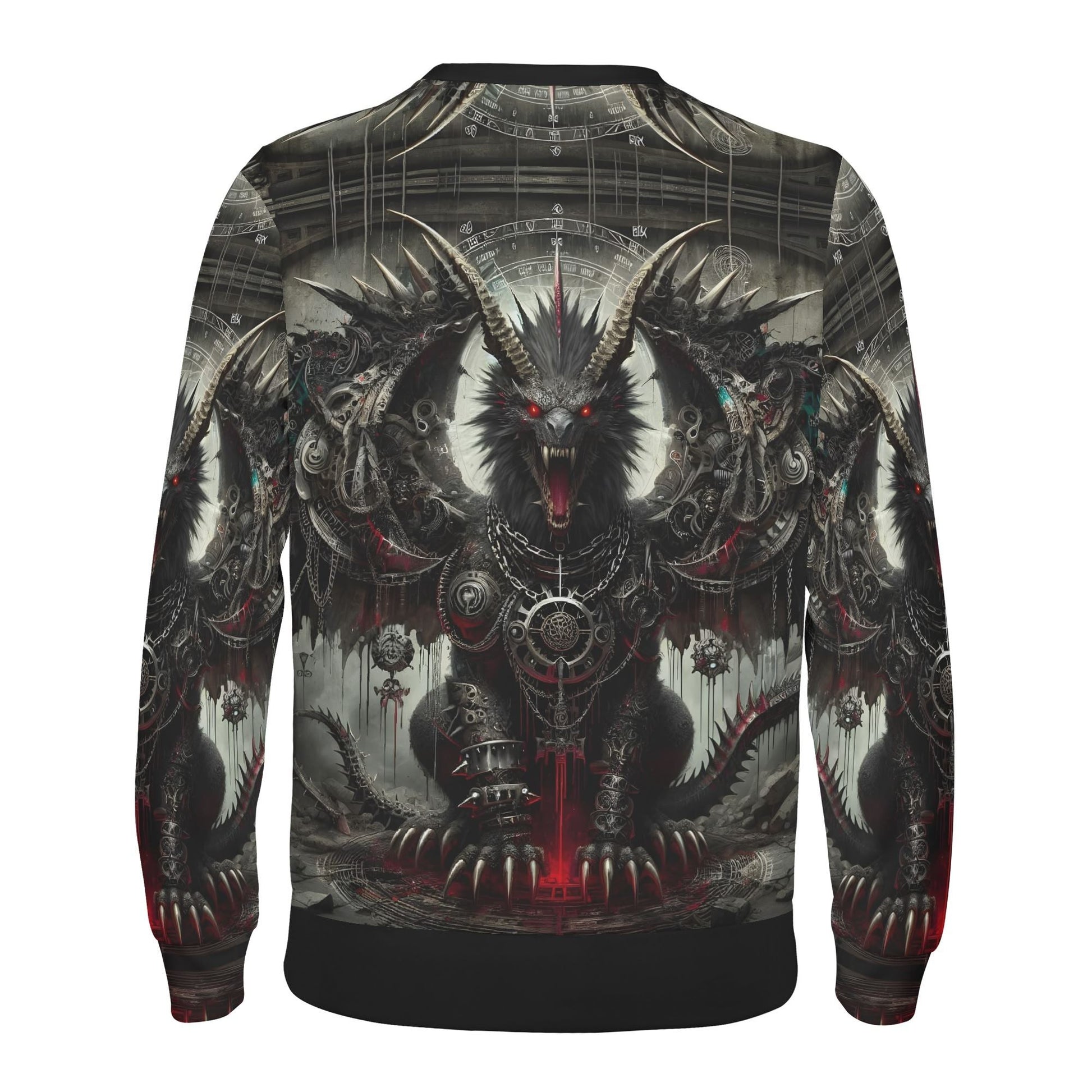 Loud and Lethal Mythical Monsters Manticore Cotton Terry Sweatshirt unisex black sweatshirt with horned red eyed manticore graphic
