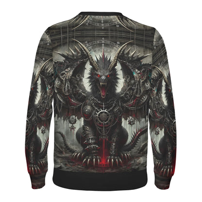 Loud and Lethal Mythical Monsters Manticore Cotton Terry Sweatshirt unisex black sweatshirt with horned red eyed manticore graphic
