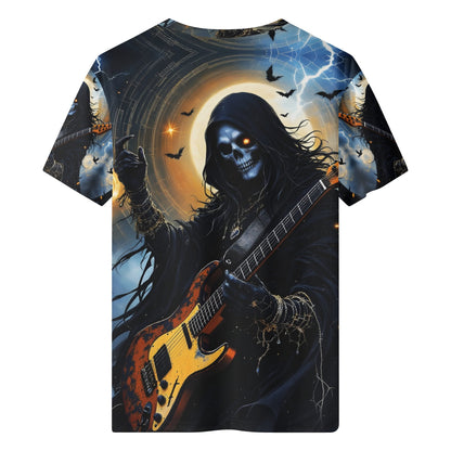 Loud and Lethal Death Metal Muse 100 Cotton T-Shirt featuring grim reaper playing electric guitar