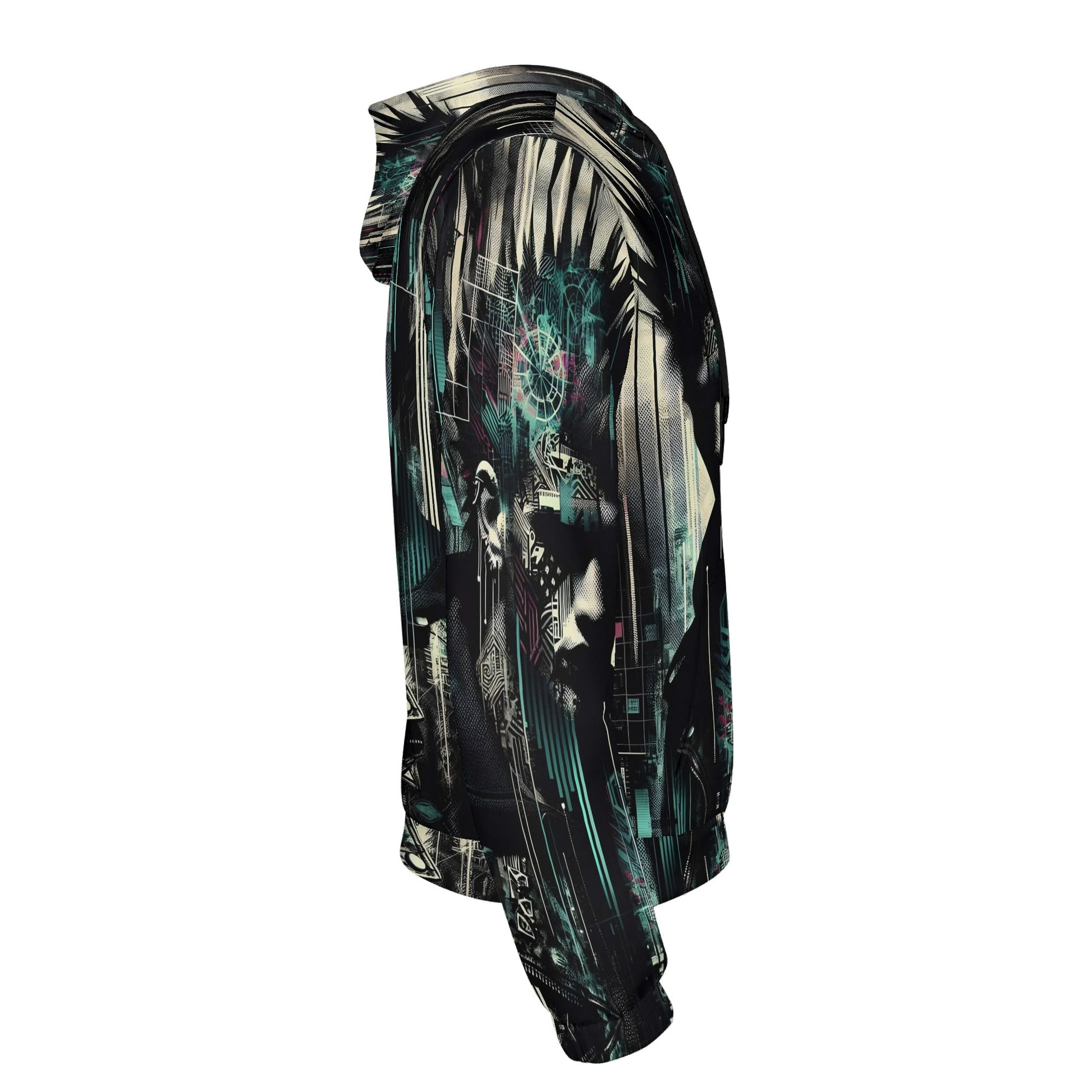 Unisex distorted dreams cotton terry hoodie by Loud and Lethal with dark futuristic graphic design
