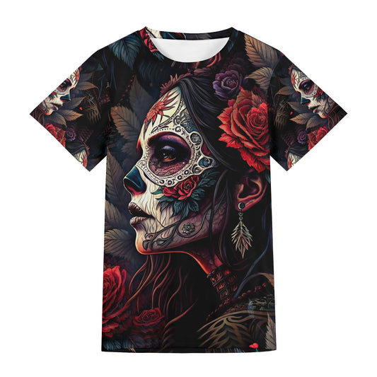 Loud and Lethal Doomed to Bloom Organic Cotton T-Shirt with dark floral skull face artwork