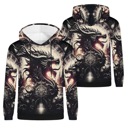 Dragons Dominion Cotton Terry hoodie by Loud and Lethal featuring a detailed black dragon design on front and back unisex