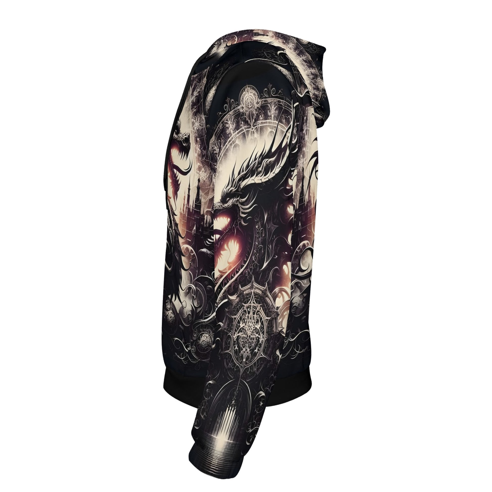 Loud and Lethal Dragons Dominion Cotton Terry hoodie featuring a dark dragon design on a unisex black hoodie