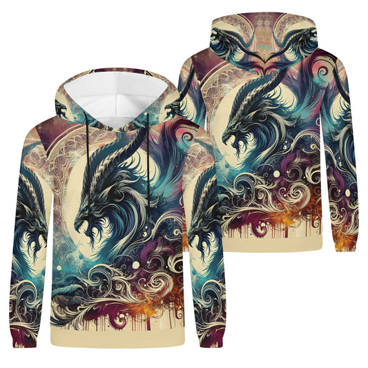 Dragons Fury cotton terry hoodie by Loud and Lethal featuring detailed dragon artwork on unisex hoodie