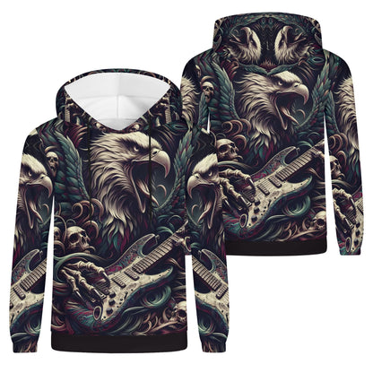Eagle Rock cotton terry hoodie by Loud and Lethal with detailed eagle and electric guitar graphic design