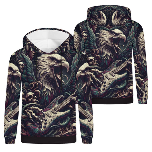 Eagle Rock cotton terry hoodie by Loud and Lethal with detailed eagle and electric guitar graphic design