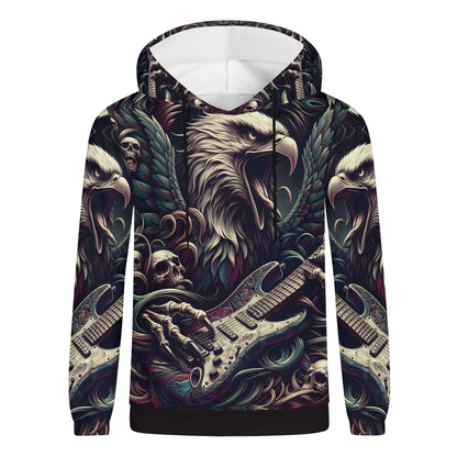Eagle Rock cotton terry hoodie by Loud and Lethal featuring detailed eagle and guitar graphic design