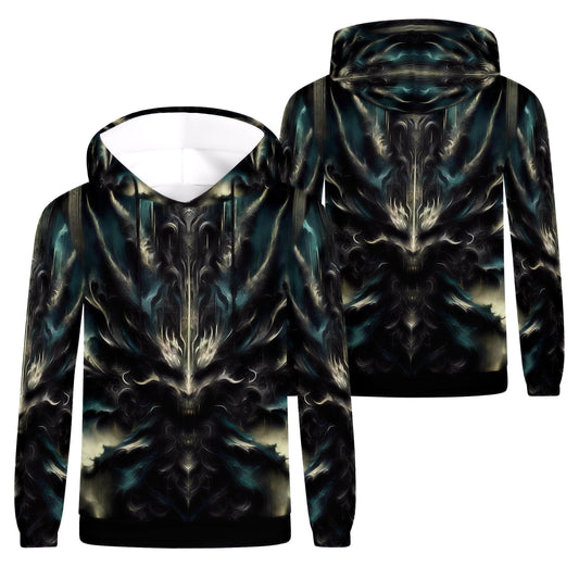 Echoes of the Underworld Cotton Terry Hoodie by Loud and Lethal with dark gothic symmetrical design