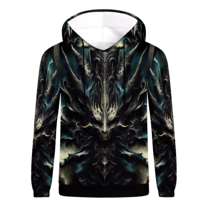 Unisex Echoes of the Underworld Cotton Terry Hoodie by Loud and Lethal with dark fantasy skull design