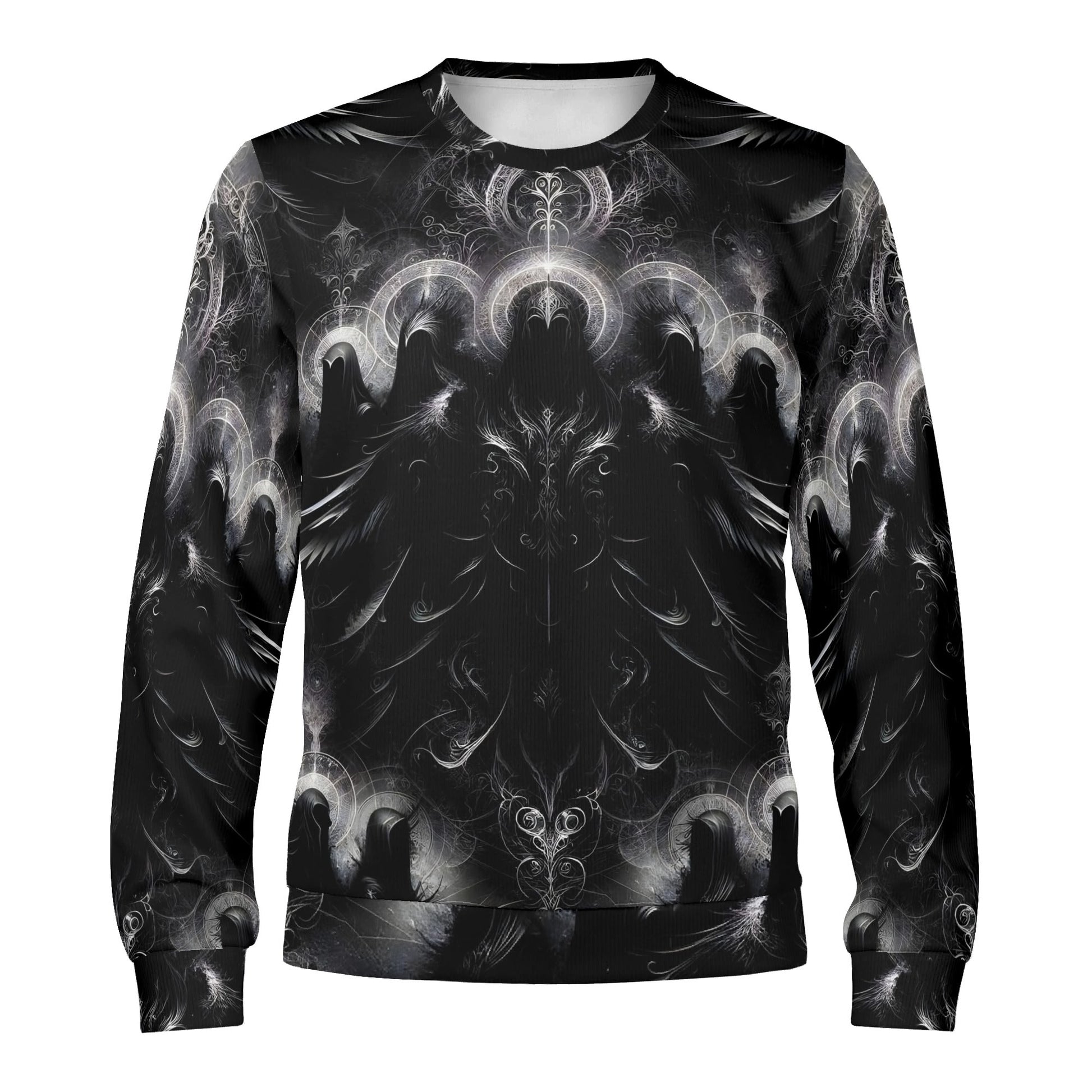 The Sacred Eclipse Poly French Terry Sweatshirt unisex crewneck by Loud and Lethal black symmetrical eclipse print