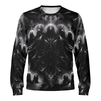 The Sacred Eclipse Poly French Terry Sweatshirt unisex crewneck by Loud and Lethal black symmetrical eclipse print