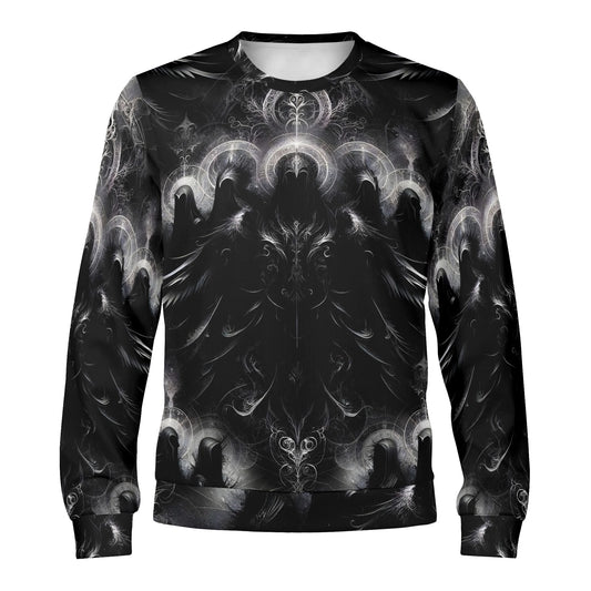 The Sacred Eclipse Poly French Terry Sweatshirt unisex crewneck by Loud and Lethal black symmetrical eclipse print