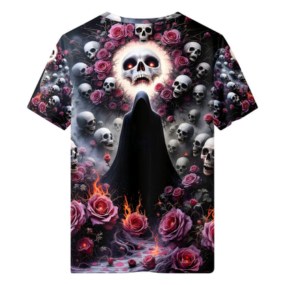Loud and Lethal Enigmatic Symphony 100 Cotton T-Shirt with dark skulls and pink roses design