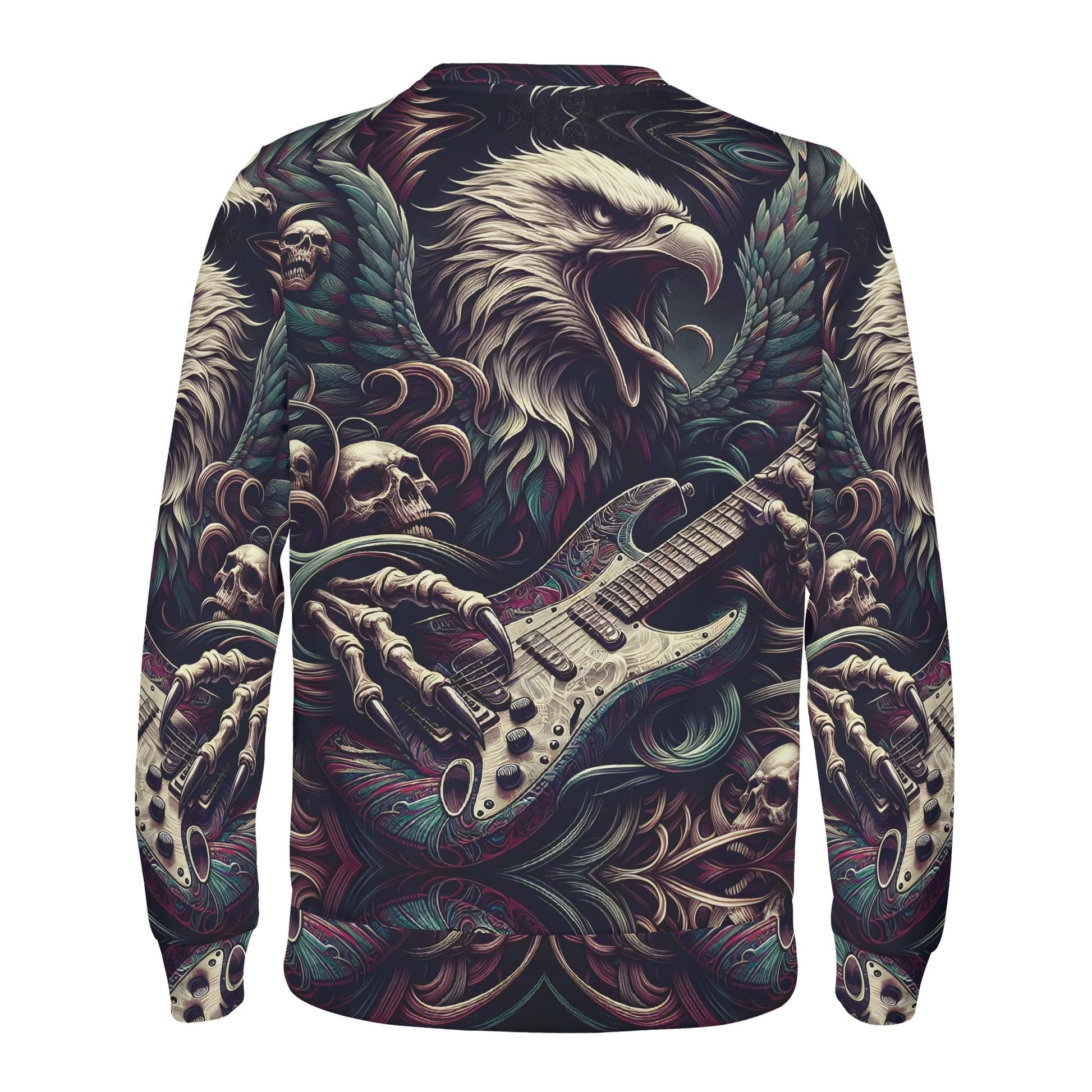 Eagle Rock Poly French Terry Sweatshirt by Loud and Lethal featuring roaring eagle skeleton hands and electric guitar back print