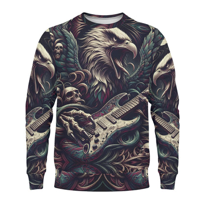 Loud and Lethal Eagle Rock Poly French Terry Sweatshirt unisex graphic sweater with roaring eagle skulls and electric guitar