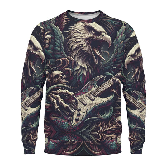 Loud and Lethal Eagle Rock Poly French Terry Sweatshirt unisex graphic sweater with roaring eagle skulls and electric guitar