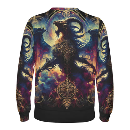 Unisex sweater with cosmic ram silhouette gold filigree colorful clouds Phantom Blaze Poly French Terry Sweatshirt