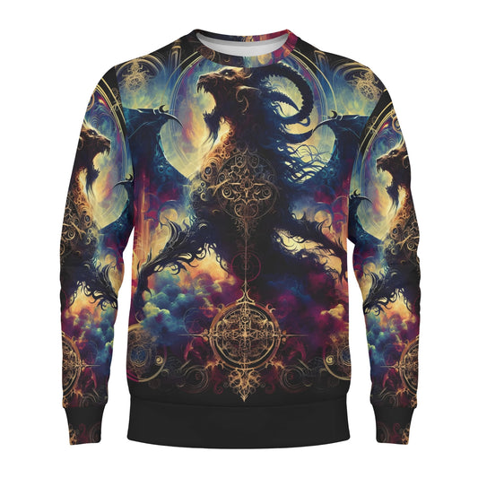 Phantom Blaze Poly French Terry Sweatshirt unisex crewneck by Loud and Lethal with colorful ram skull and celestial ornate print