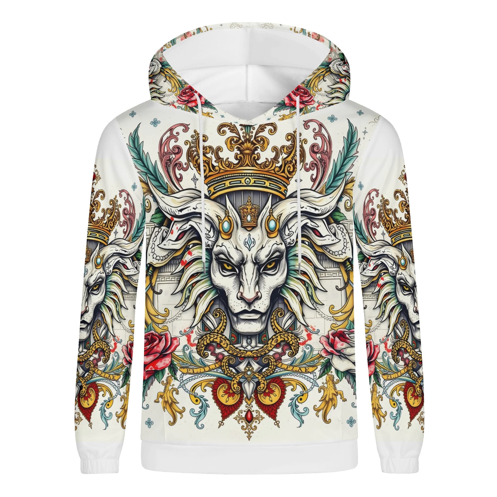 Mystical Majesty Poly French Terry Hoodie Limited Edition unisex Loud and Lethal with crowned horned mask and floral baroque