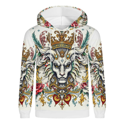 Mystical Majesty Poly French Terry Hoodie Limited Edition unisex Loud and Lethal with crowned horned mask and floral baroque