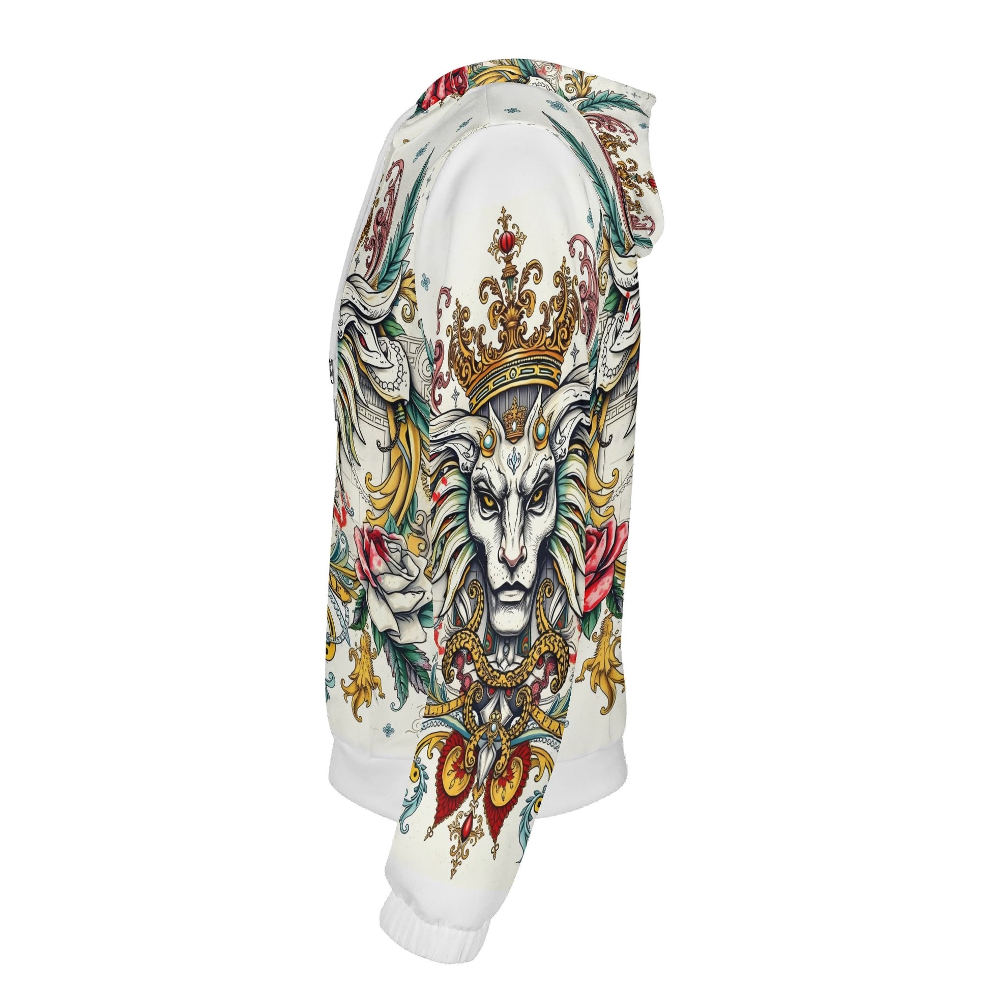 Loud and Lethal Mystical Majesty Poly French Terry Hoodie Limited Edition white unisex hoodie with crowned lion and floral print