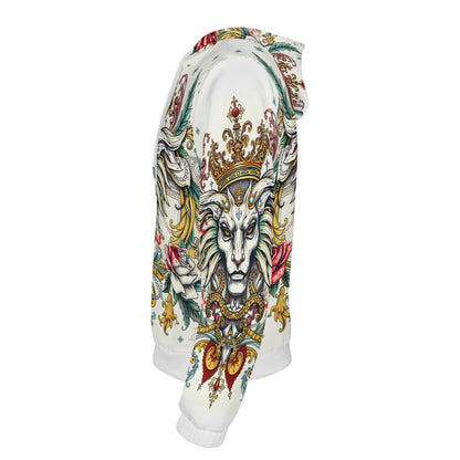 Loud and Lethal Mystical Majesty Poly French Terry Hoodie Limited Edition white unisex hoodie with crowned lion and floral print