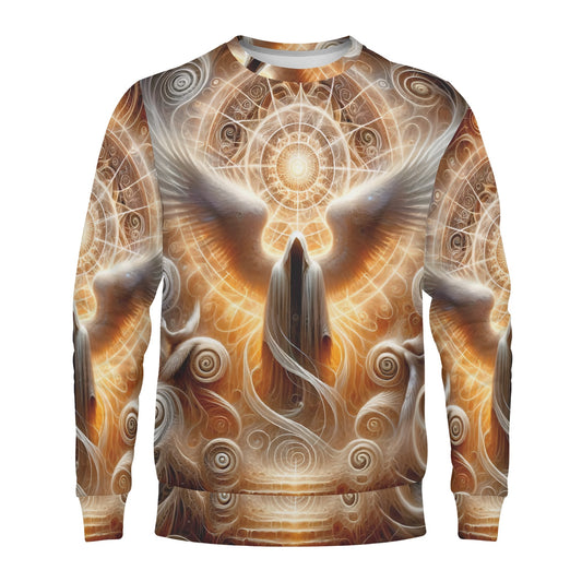 Loud and Lethal Sacred Wings Poly French Terry Sweatshirt unisex sweater with golden angel wings and mystical halo design