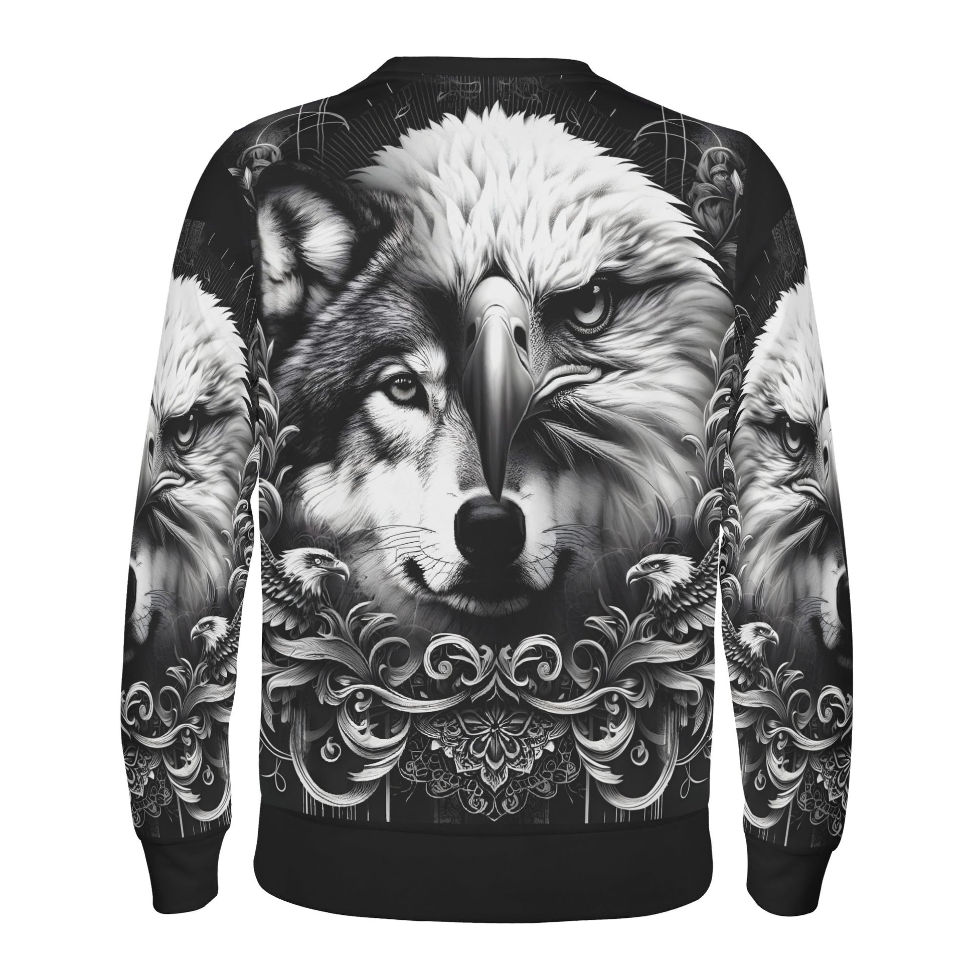 Wolf and Wings Poly French Terry Sweatshirt unisex sweater by Loud and Lethal with detailed wolf eagle artwork