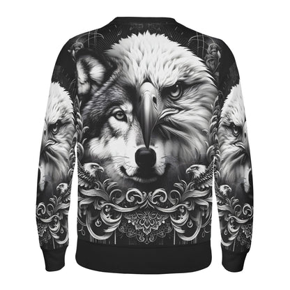 Wolf and Wings Poly French Terry Sweatshirt unisex sweater by Loud and Lethal with detailed wolf eagle artwork