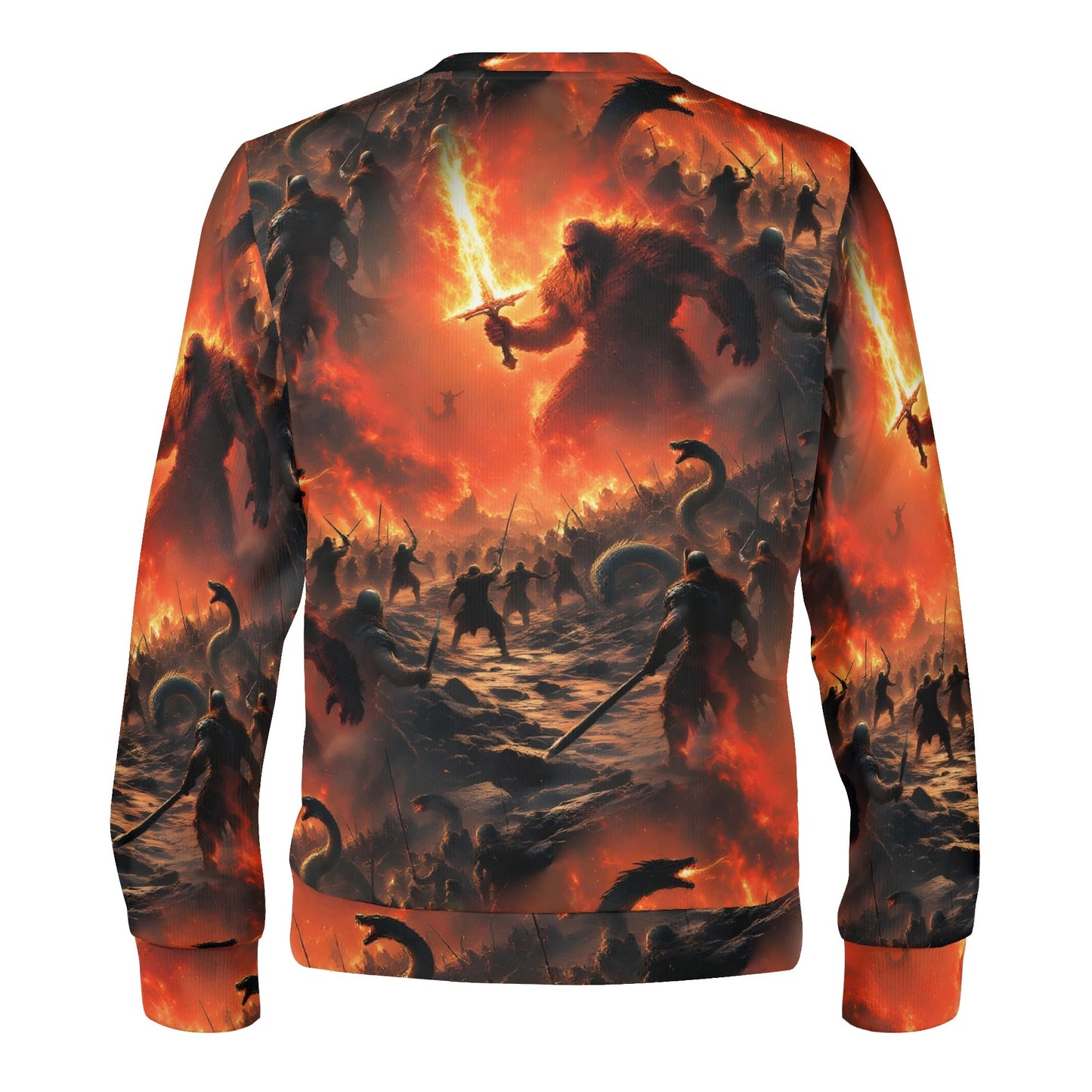 Loud and Lethal unisex sweater with epic fiery battle scene and glowing sword Fire and Blood Poly French Terry Sweatshirt