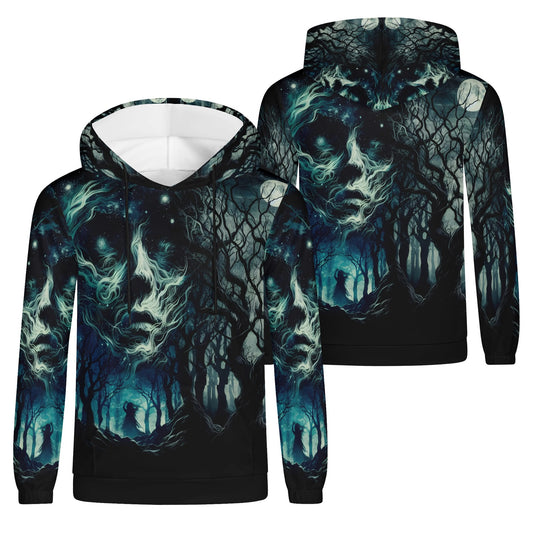 Loud and Lethal Fear of the Dark Cotton Terry hoodie with eerie forest and ghostly face design