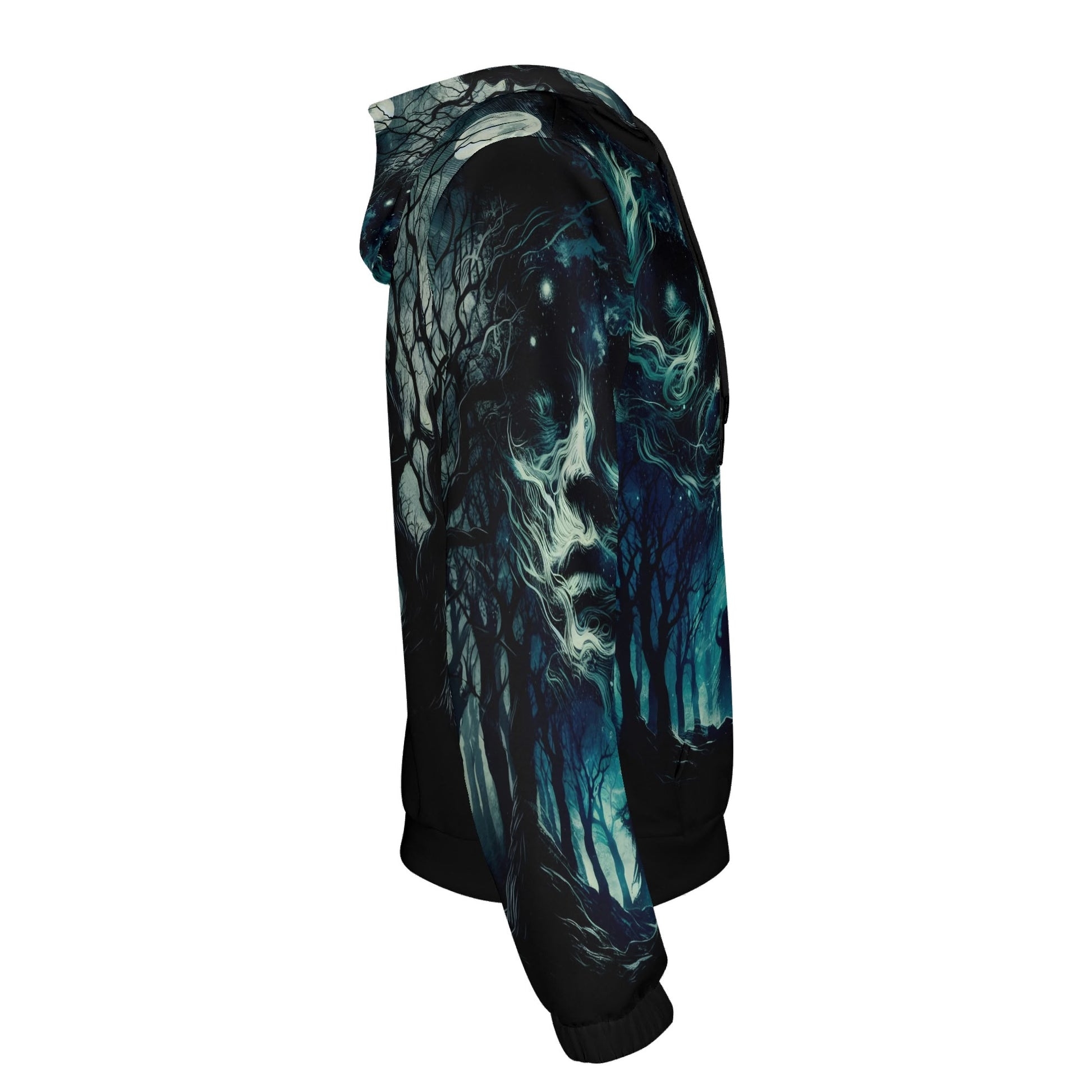 Fear of the Dark Cotton Terry hoodie by Loud and Lethal with eerie forest and ghostly face design