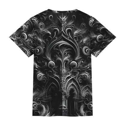 Feathers of the Abyss Lycra T-Shirt by Loud and Lethal with black intricate gothic swirl design