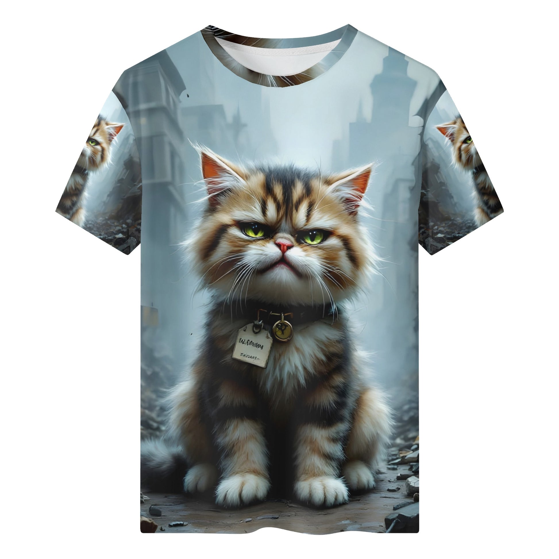 Feline Resilience Organic Cotton Kids T-Shirt featuring a determined tabby cat graphic by Loud and Lethal