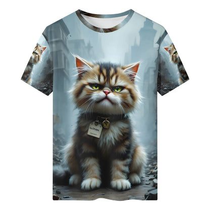 Feline Resilience Organic Cotton Kids T-Shirt featuring a determined tabby cat graphic by Loud and Lethal