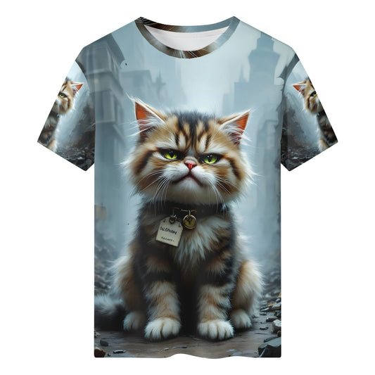 Feline Resilience Organic Cotton Kids T-Shirt featuring a determined tabby cat graphic by Loud and Lethal