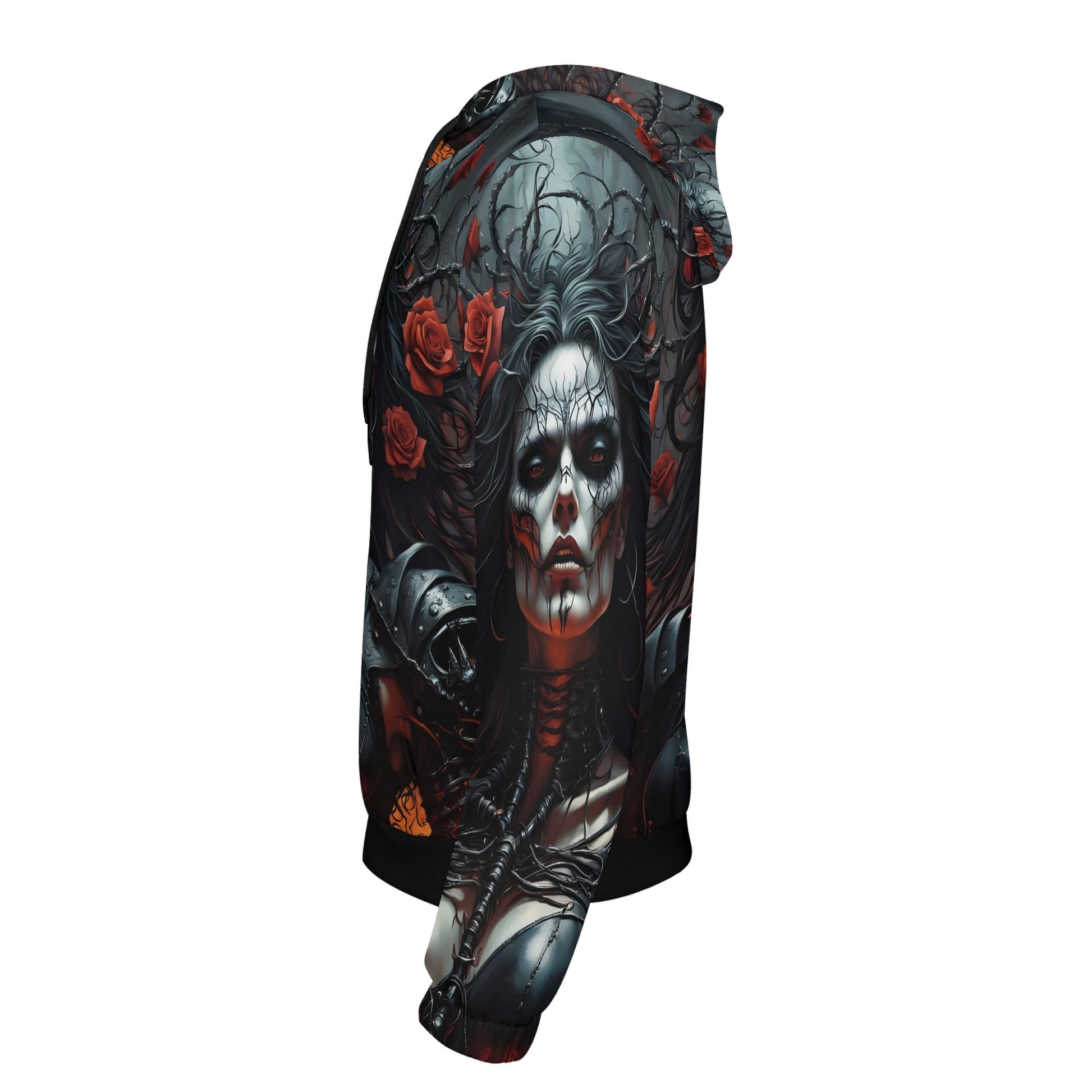 Loud and Lethal Firepunk Fantasia Poly French Terry hoodie with dark fantasy skull and rose design