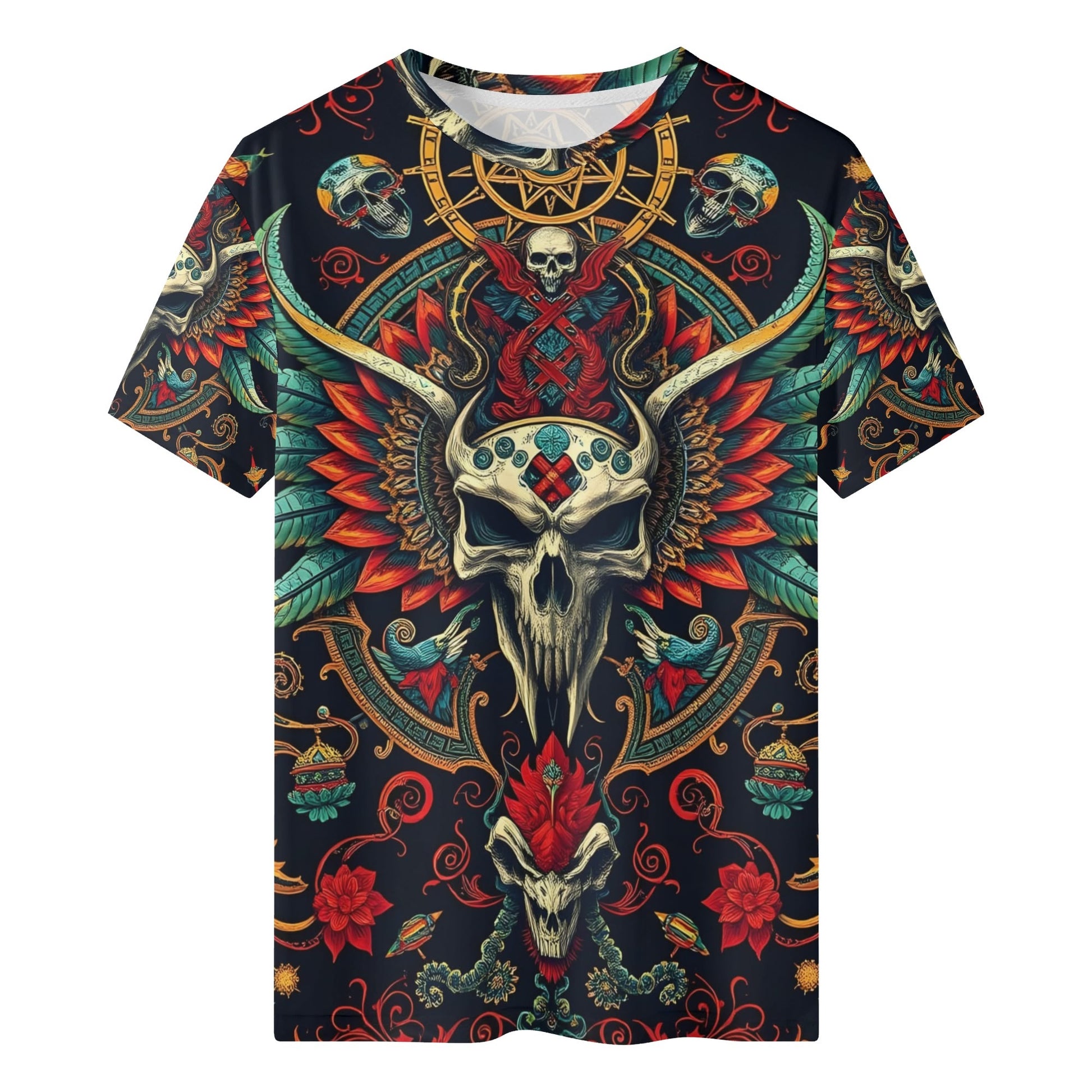 Unisex black tee with winged skull and floral mandala art Flourish of Rebellion Organic Cotton T-Shirt Limited Edition