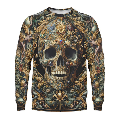 Forbidden Luxury Poly French Terry Sweatshirt unisex sweater with ornate skull and intricate floral design by Loud and Lethal