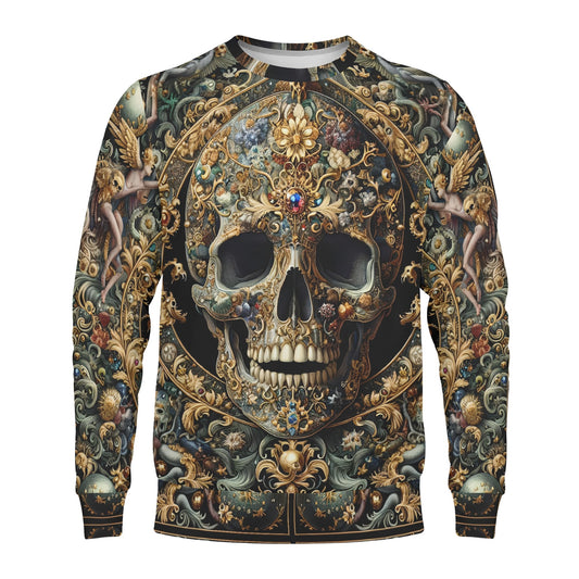 Forbidden Luxury Poly French Terry Sweatshirt unisex sweater with ornate skull and intricate floral design by Loud and Lethal