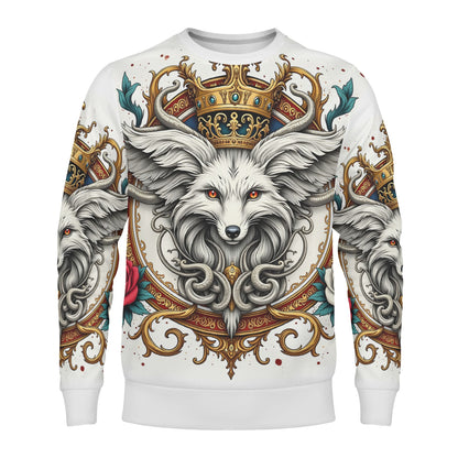 Foxs Reign Limited Edition Cotton Terry Sweatshirt Loud and Lethal white crewneck with crowned fox crest and gold filigree