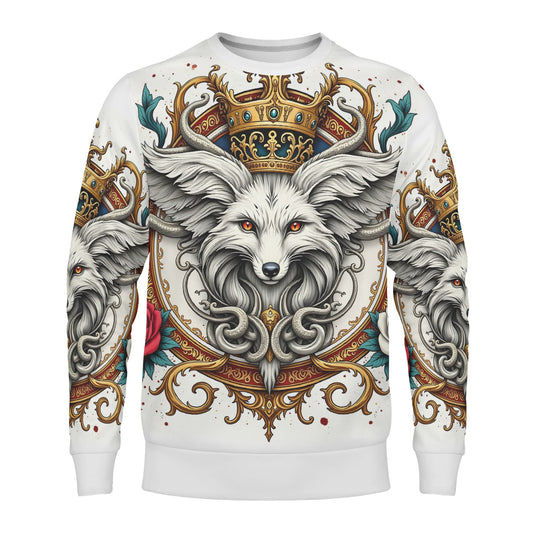 Foxs Reign Limited Edition Cotton Terry Sweatshirt Loud and Lethal white crewneck with crowned fox crest and gold filigree